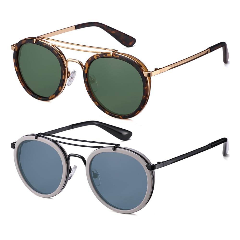 Vintage Steampunk Double Bridge Round Polarized Sunglasses Designer Metal Frame For Women Men