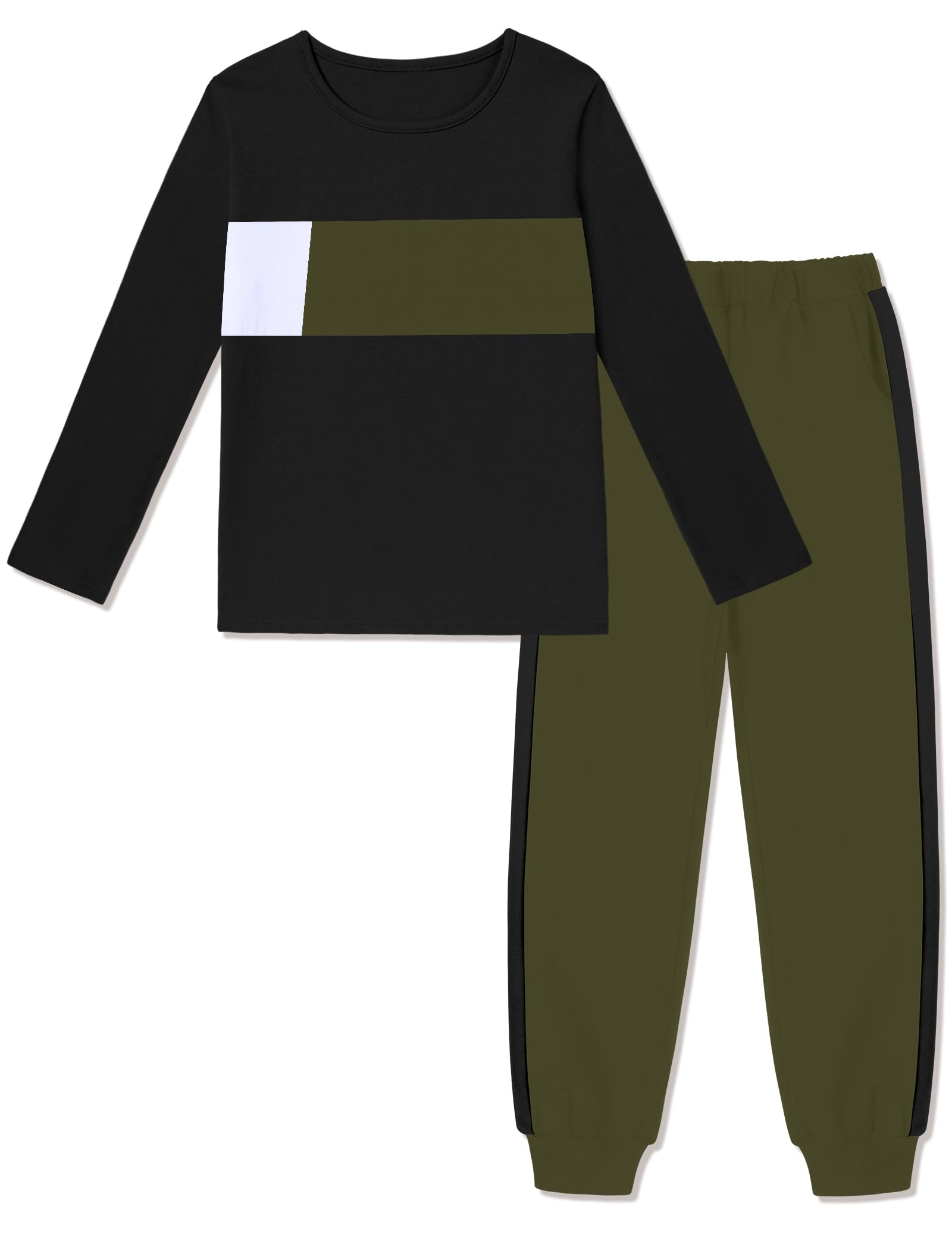 Boys Clothes Color Block Round Neck Long Sleeve Sweatshirt and Casual Pants 2Pcs Fall Outfits Clothes for Boys 6-14 Y