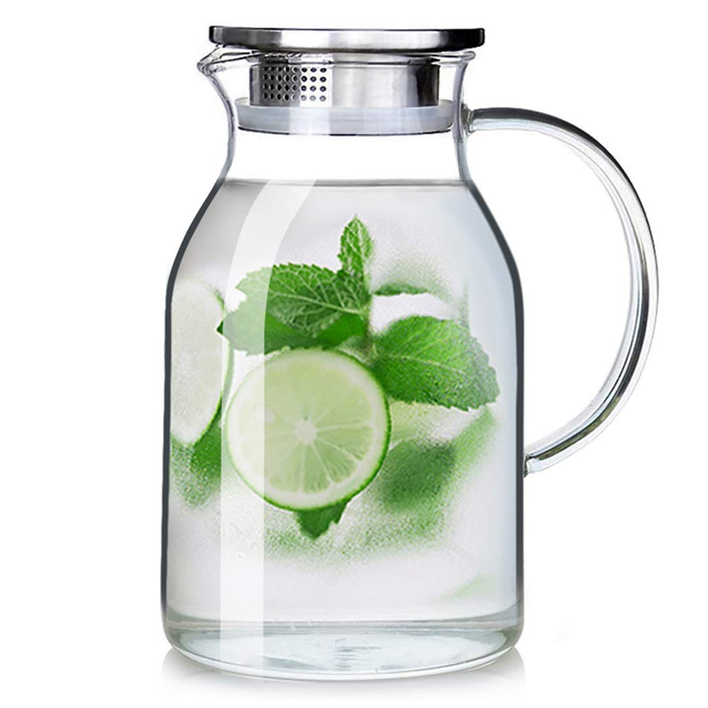88OZ Glass Pitcher with Lid and Spout - High Heat Resistance Pitcher for Hot/Cold Water & Iced Tea (2.6L)