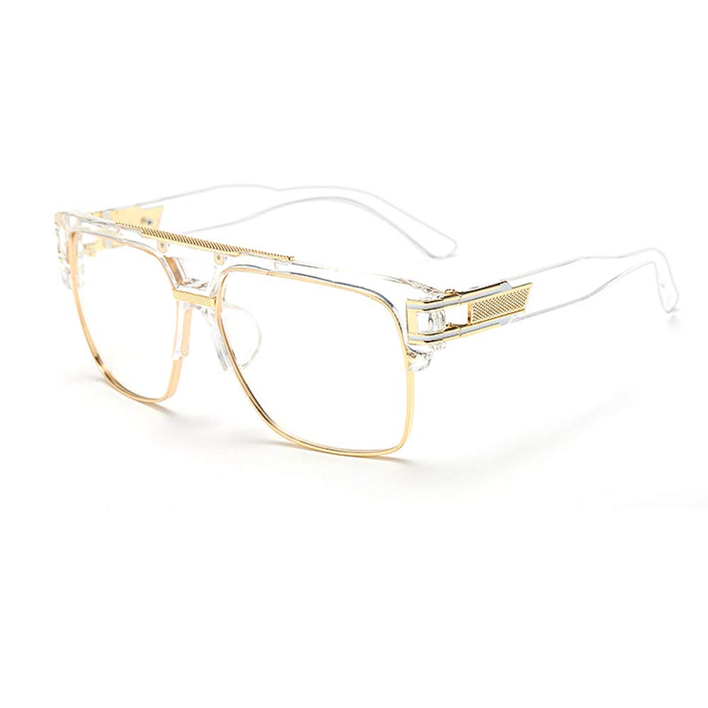 Dollger Square Sunglasses for Men Classic Oversized Sun Glasses Retro Semi Rimless Gold Alloy Frame UV400