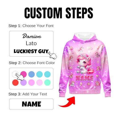 Sweatshirt for Girls - Personalized Pullover Hoodies for Kids - Customized Cute Hooded Gifts for Teen Girls