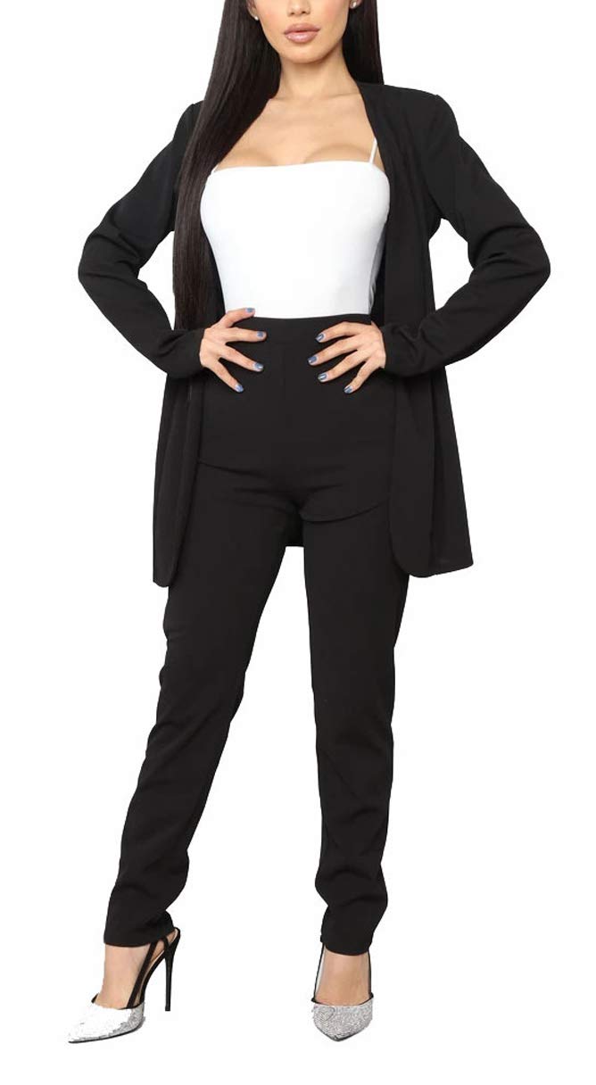 Aro Lora Women's 2 Piece Outfit Casual Solid Open Front Blazer and Pencil Pant Suits Set