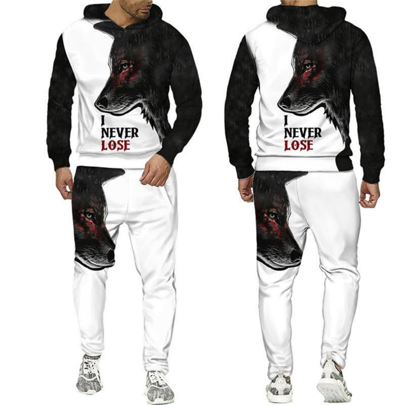 prigridche Wolf & Lion 3D Printed Hoodie Pants Suit Male Autumn Winter Casual Sweashirt Pullover Tracksuit Set