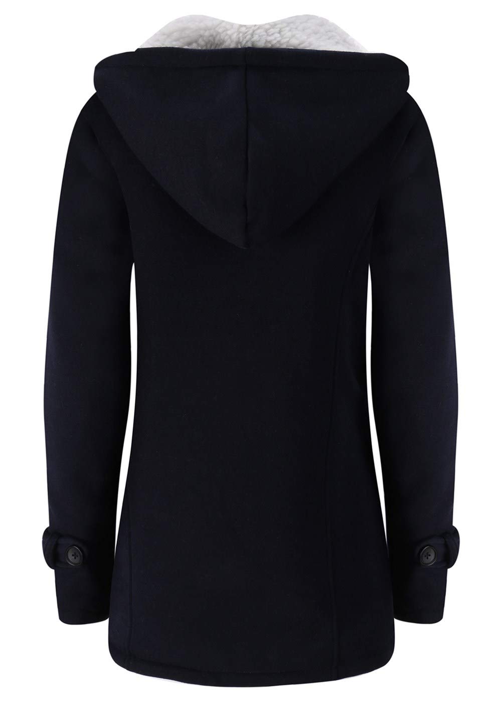 JiangWu Womens Fashion Horn Button Fleece Thicken Coat with Hood Winter Warm Jacket