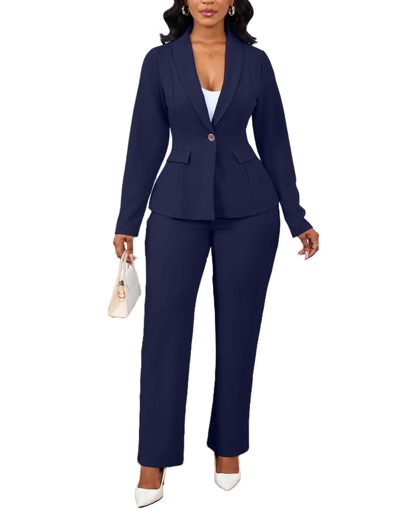 Ophestin Business 2 Piece Pant Suits for Women Dressy Blazer Straight Leg Pantsuit Set Formal Casual Office Work Outfits