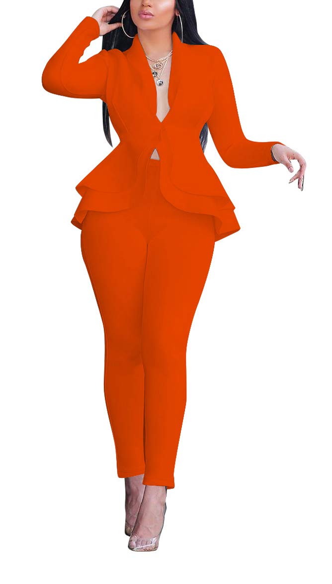 Aro Lora Women's 2 Piece Outfit Casual Solid Open Front Blazer and Pencil Pant Suits Set