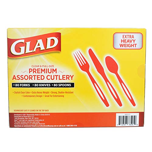Glad Disposable Cutlery Set - Clear Heavy Duty Plastic Forks, Knives, and Spoons - 240 Piece Plasticware for Parties - Durable, Sturdy Recyclable Utensils - Great for July 4th, Thanksgiving, Christmas