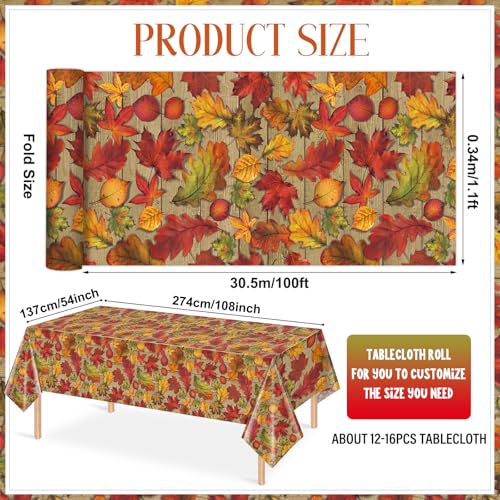 3Pack Fall Leaf Plastic Tablecloth Decorations,Disposable Autumn Orange Leaf Maple Table Cloths for Parties,Rectangle Thanks Giving Table Cover for Kitchen Fall Harvest Thanks Giving Decor,54x108 Inch