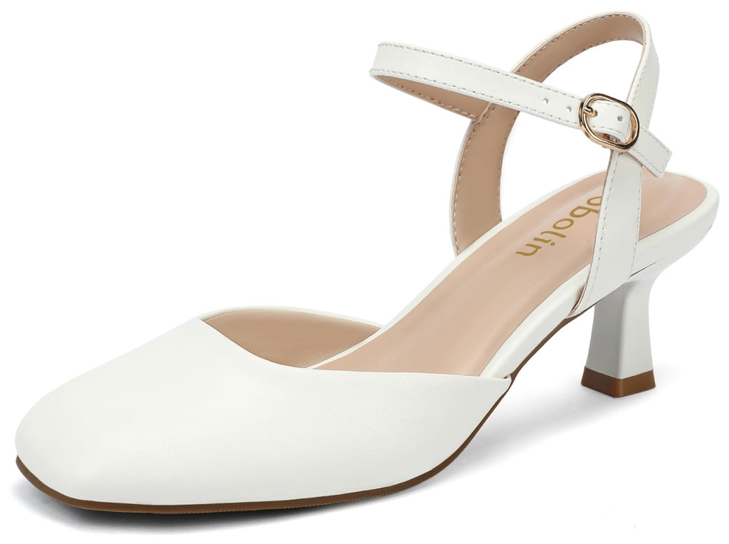 2.2 Inch Kitten Heels for Women Closed Toe Dress Shoes for Women Comfortable Dressy Low Stiletto Heel with Ankle Strap Womens Pumps