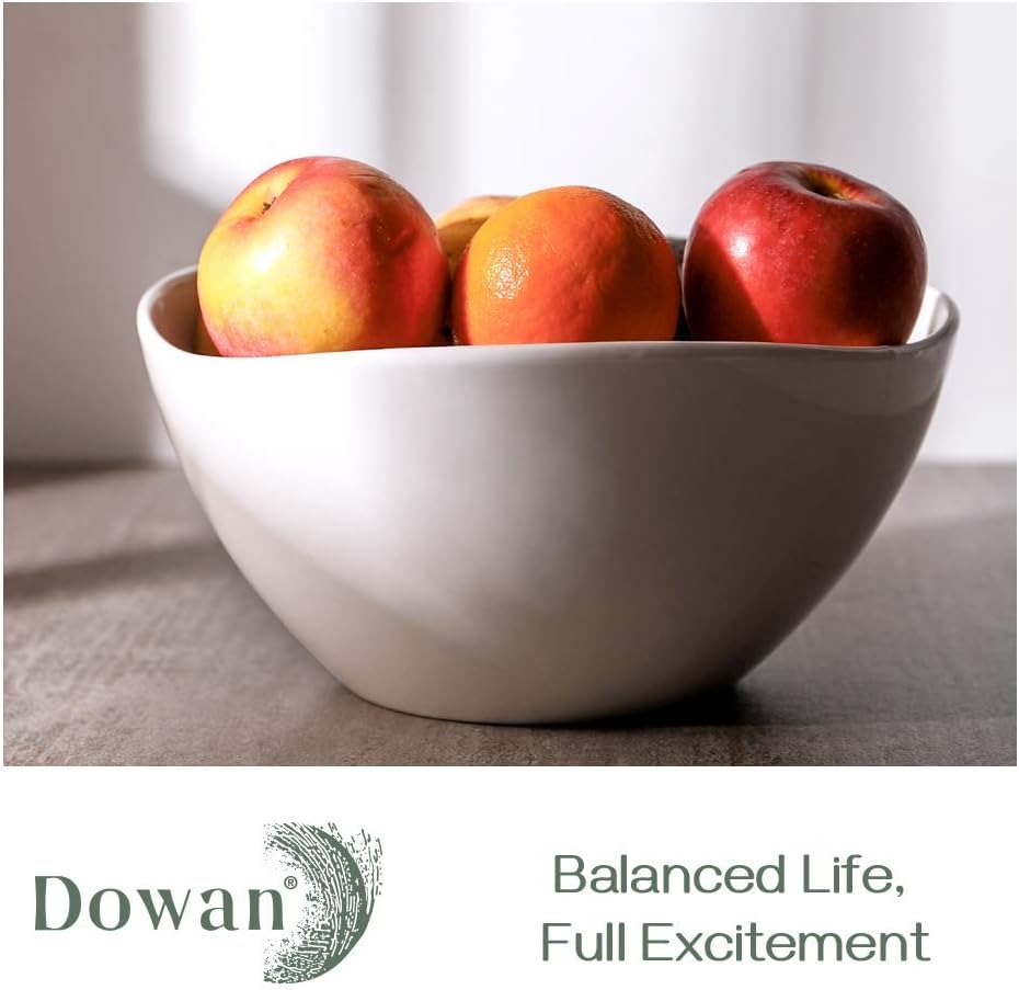 DOWAN 9.8'' Serving Bowls, 86 oz White Serving Platters, Large Ceramic Serving Dishes, Fruit Bowl, Set of 2, for Entertaining, Party, Kitchen, Dinner, Banquet, Housewarming Gift, Soft White