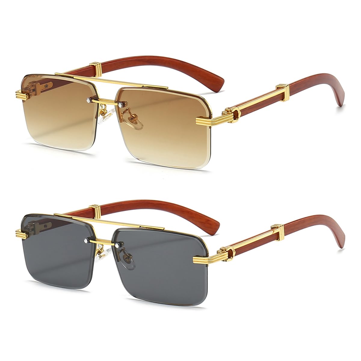 Gleyemor Mens Sunglasses Fashion Rimless Rectangle Sunglasses Square Frameless Sunglasses for Men