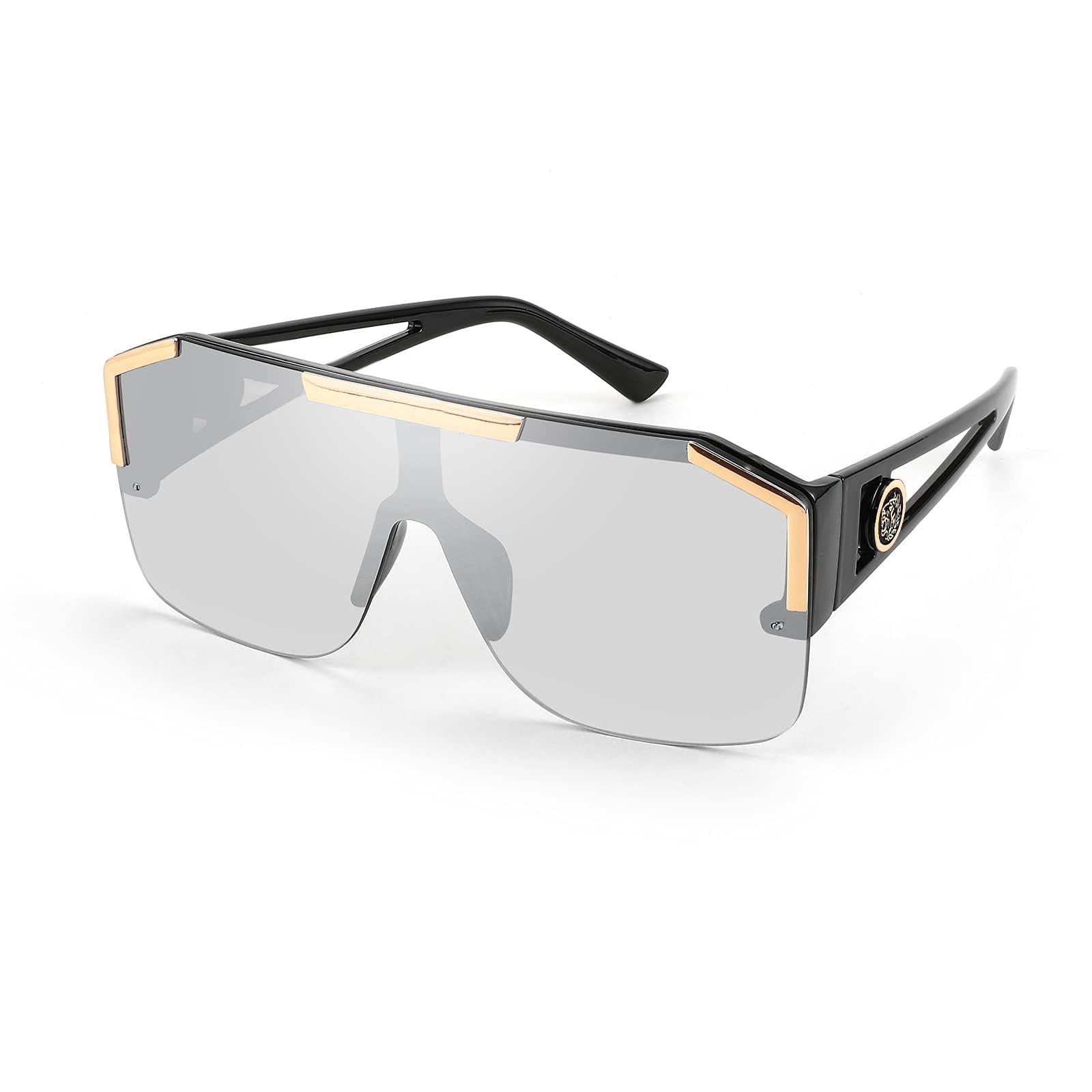 FEISEDY Square Oversized Sunglasses for Men Women, Flat Top Shield One Piece Lens Sun Glasses Shades B2765