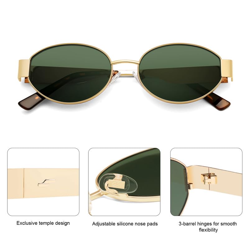 SOJOS Retro Oval Sunglasses for Women Trendy Classic Shades UV400 Protection SJ1256