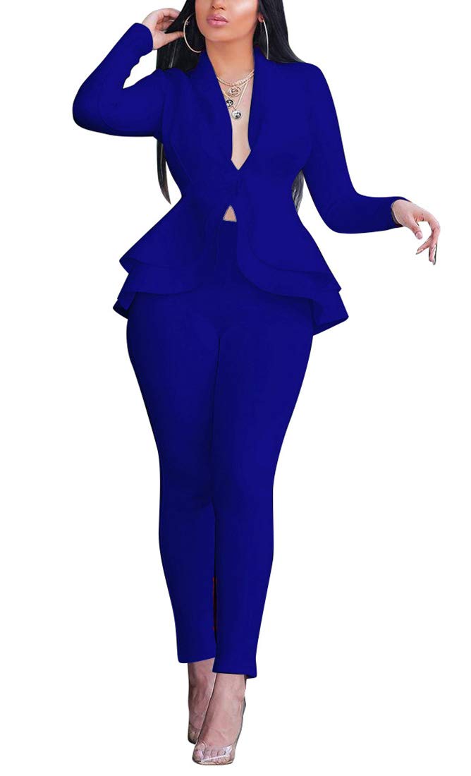 Aro Lora Women's 2 Piece Outfit Casual Solid Open Front Blazer and Pencil Pant Suits Set