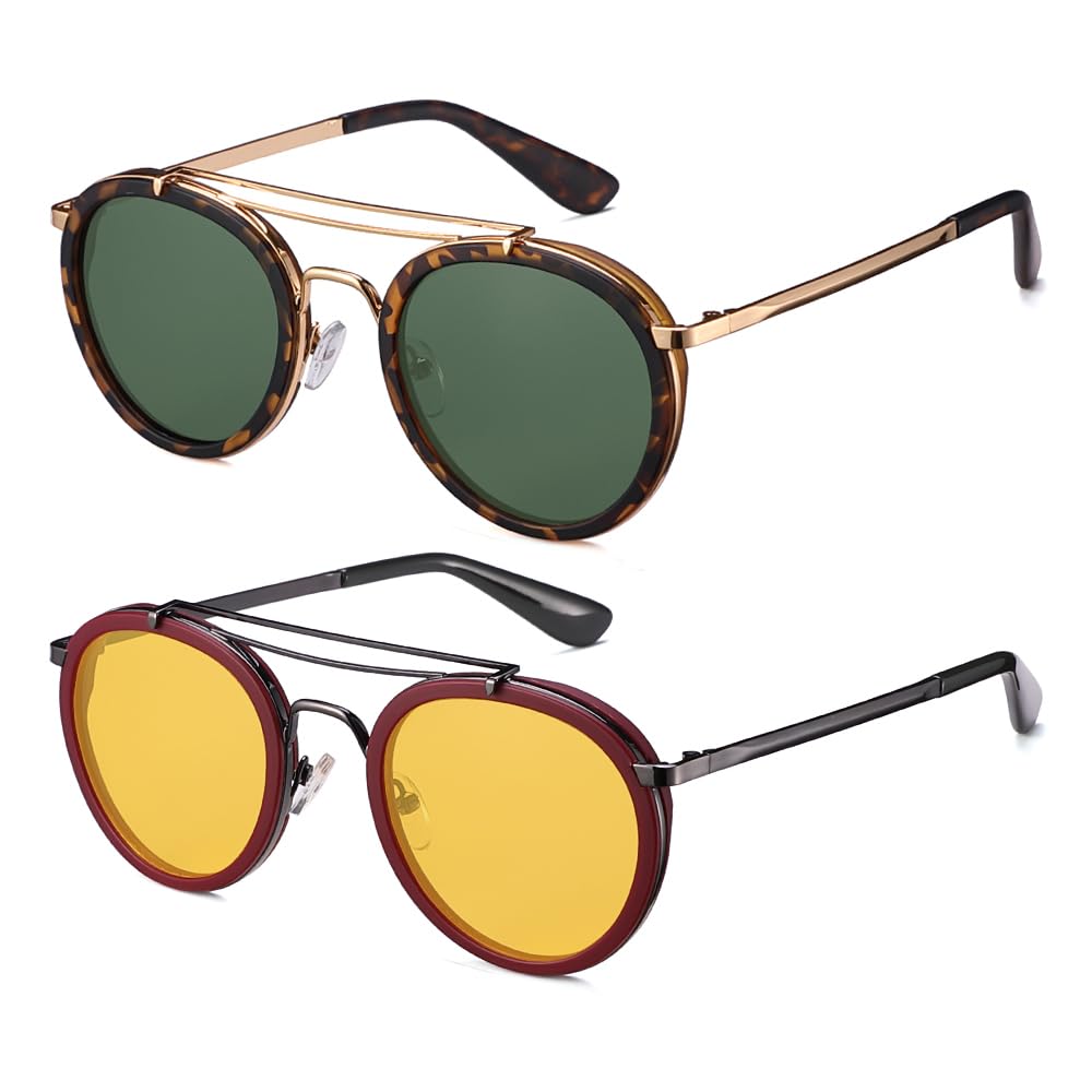 Vintage Steampunk Double Bridge Round Polarized Sunglasses Designer Metal Frame For Women Men