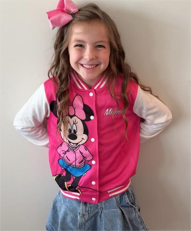 Disney Minnie Mickey Stitch Princess Frozen Elsa Marvel Jacket Lightweight Coat Button up Color Block Sweatshirt 2-14 Years