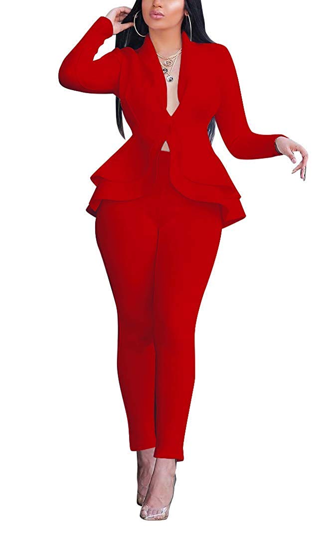 Aro Lora Women's 2 Piece Outfit Casual Solid Open Front Blazer and Pencil Pant Suits Set