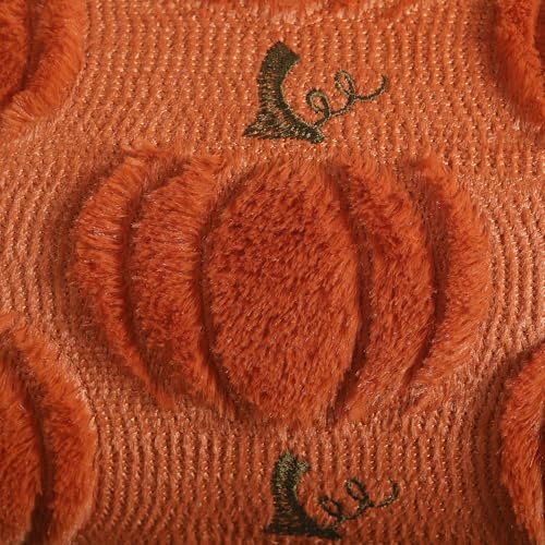4TH Emotion Fall Pumpkins Decorative Pillow Covers 18x18 Set of 2, Beige Soft Plush Faux Fur Wool Farmhouse Throw Cushion Cases for Autumn Thanksgiving Holiday Home Decorations