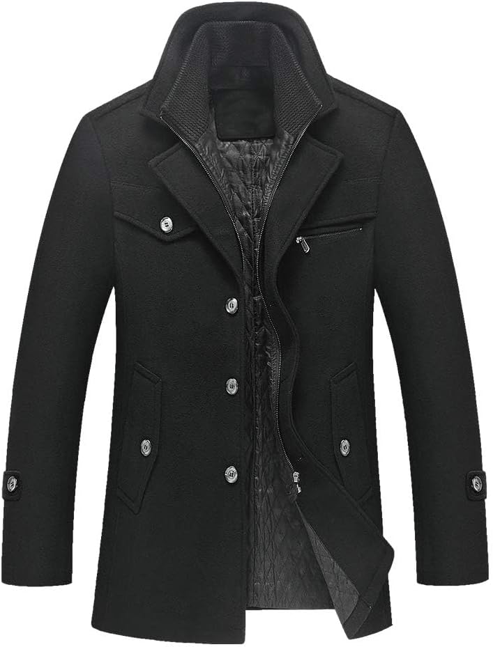 Lavnis Men's Winter Wool Coats Slim Fit Single Breasted Trench Jacket Woolen Pea Coat