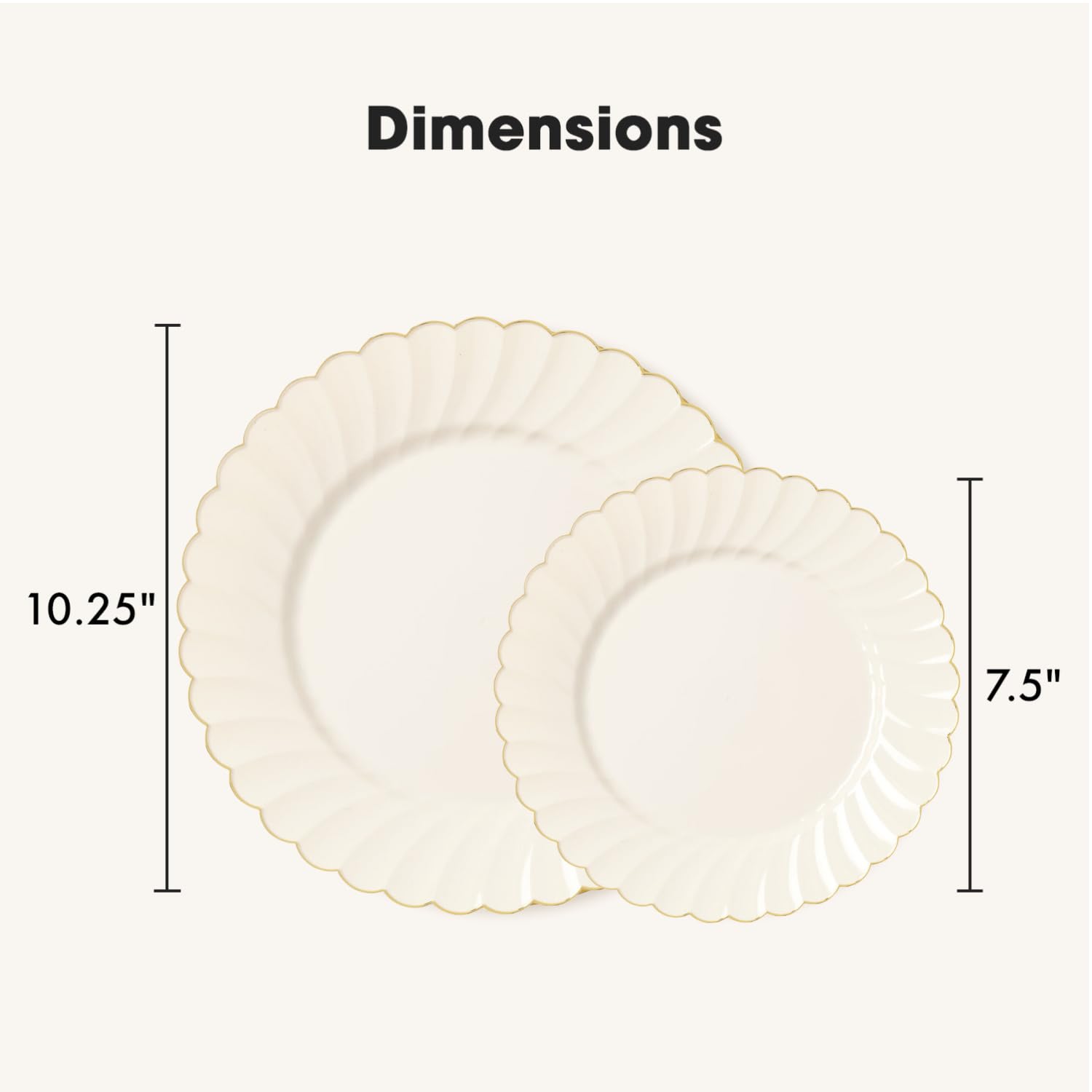 By Madee PREMIUM 60 Pc Ivory Scalloped Plastic Plates with Gold Trim – 30 Dinner & 30 Dessert Nice Plastic Plates for Party – Disposable & Elegant for Wedding, Showers, Special Moments (30 Guests)