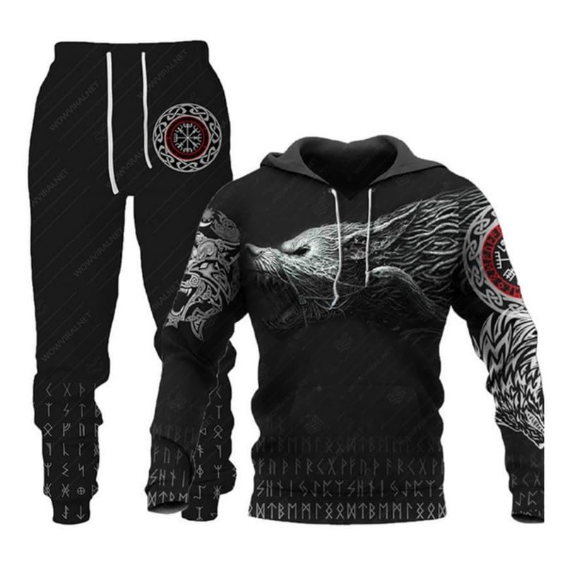 prigridche Wolf & Lion 3D Printed Hoodie Pants Suit Male Autumn Winter Casual Sweashirt Pullover Tracksuit Set