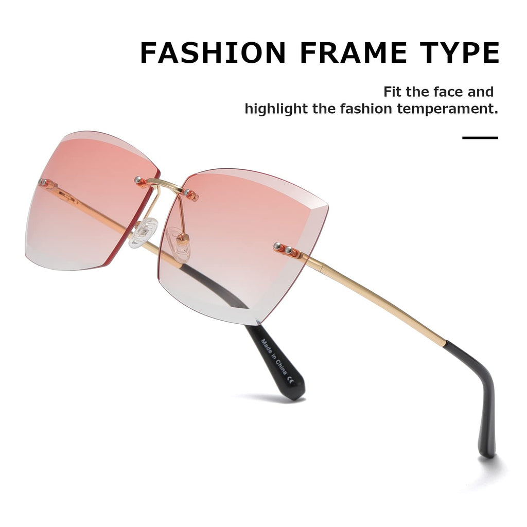 AEVOGUE Sunglasses For Women Oversized Rimless Diamond Cutting Lens Sun Glasses AE0534