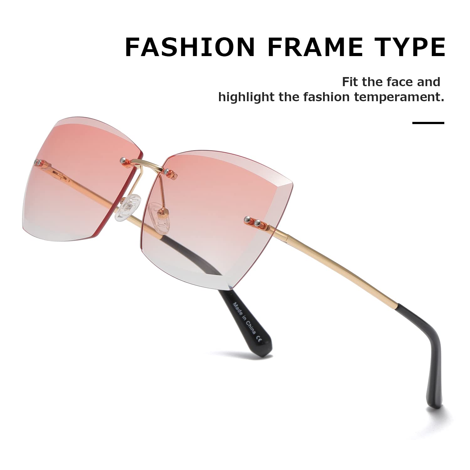 AEVOGUE Sunglasses For Women Oversized Rimless Diamond Cutting Lens Sun Glasses AE0534