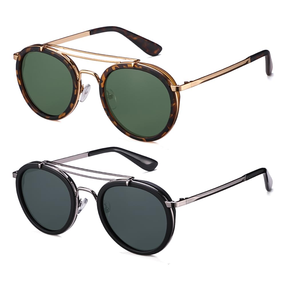 Vintage Steampunk Double Bridge Round Polarized Sunglasses Designer Metal Frame For Women Men