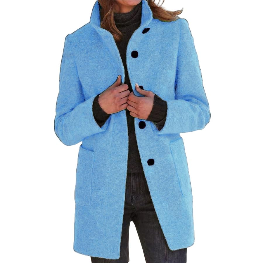 Pea Coats for Women Winter Wool Blend Peacoat Jacket Casual Stand Collar Single Breasted Pea Coat Long Sleeve Jackets