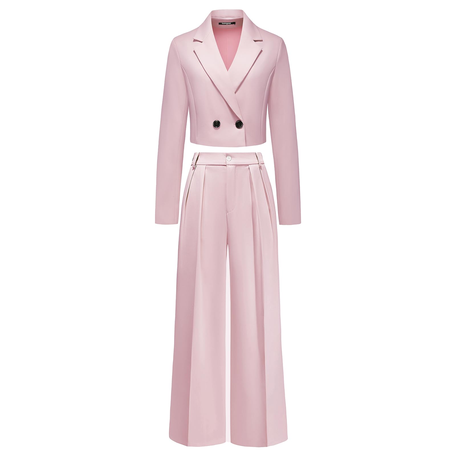 Lamgool Women's Suit 2 Piece Casual Outfits Cropped Blazer High Waisted Wide Leg Pants for Work