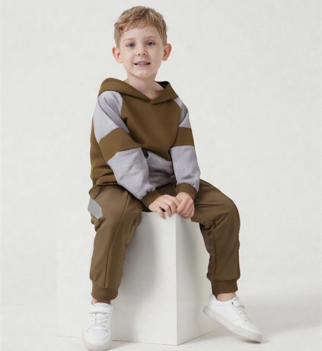 5-11Y Boys Clothes Long Sleeve Hooded Pullover Colorblock Sweatshirt + Pants 2pcs Fall Winter Outfit Set