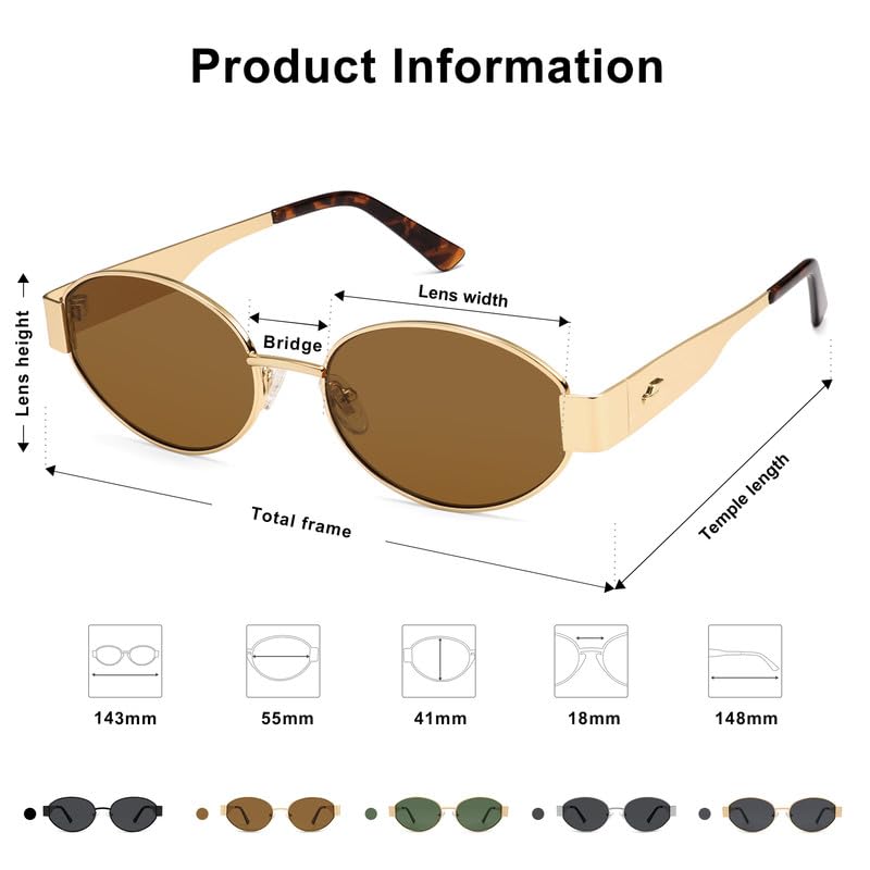 SOJOS Retro Oval Sunglasses for Women Trendy Classic Shades UV400 Protection SJ1256