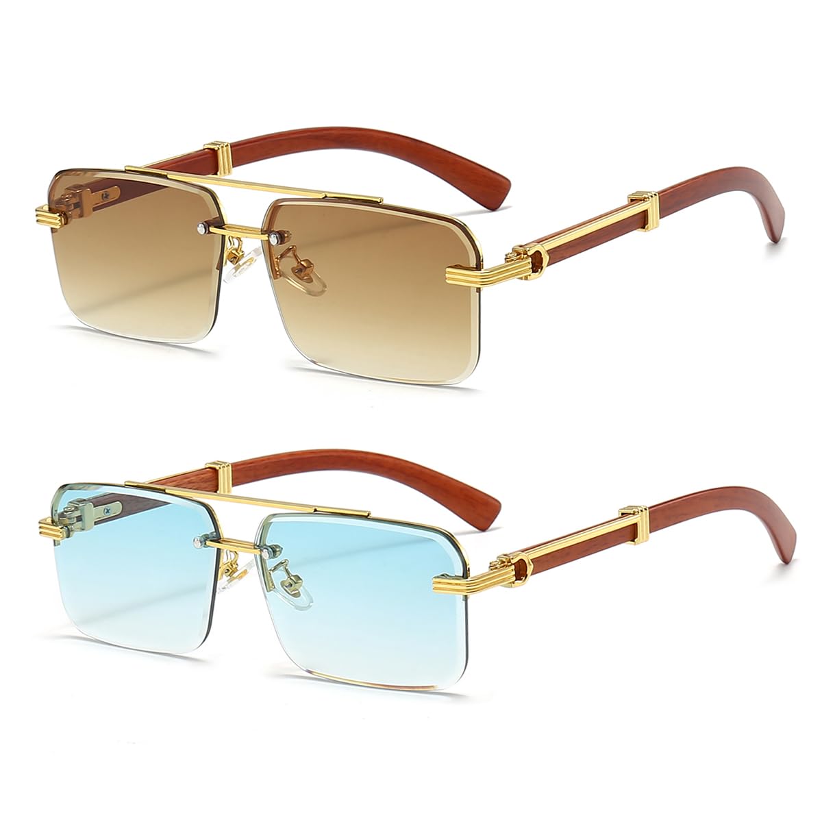 Gleyemor Mens Sunglasses Fashion Rimless Rectangle Sunglasses Square Frameless Sunglasses for Men