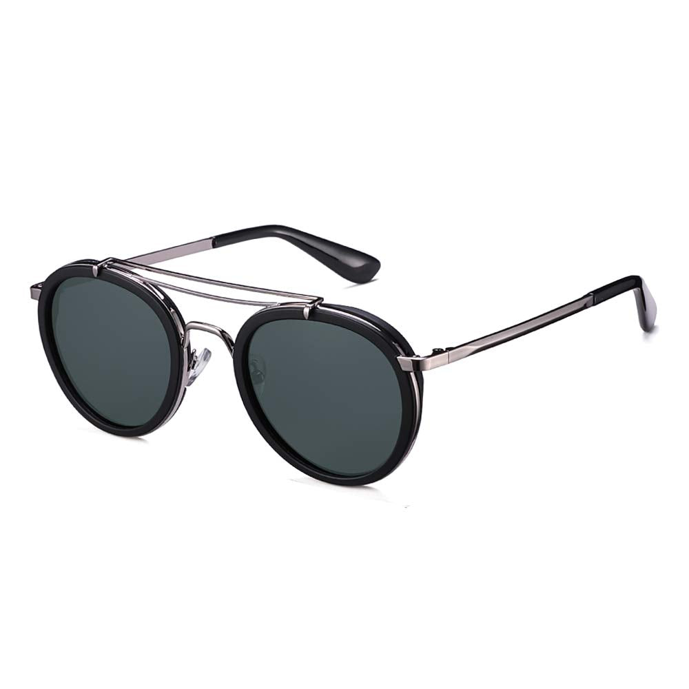 Vintage Steampunk Double Bridge Round Polarized Sunglasses Designer Metal Frame For Women Men