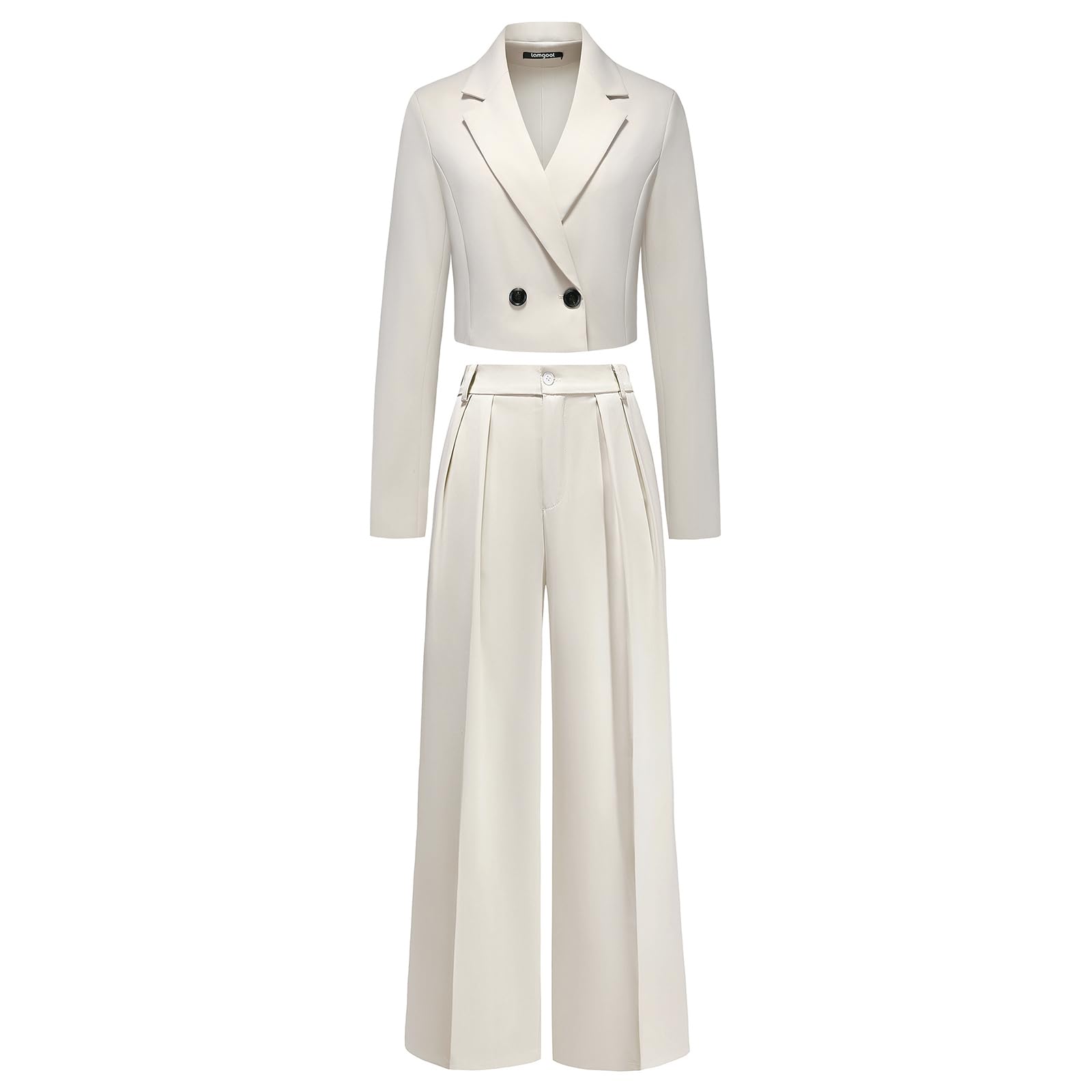 Lamgool Women's Suit 2 Piece Casual Outfits Cropped Blazer High Waisted Wide Leg Pants for Work