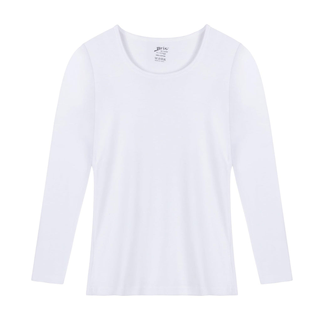 Brix Girls' Long Sleeve Tees - 100% Cotton Tagless 4 -Pack Crew Neck Super Soft Cotton T Shirts.