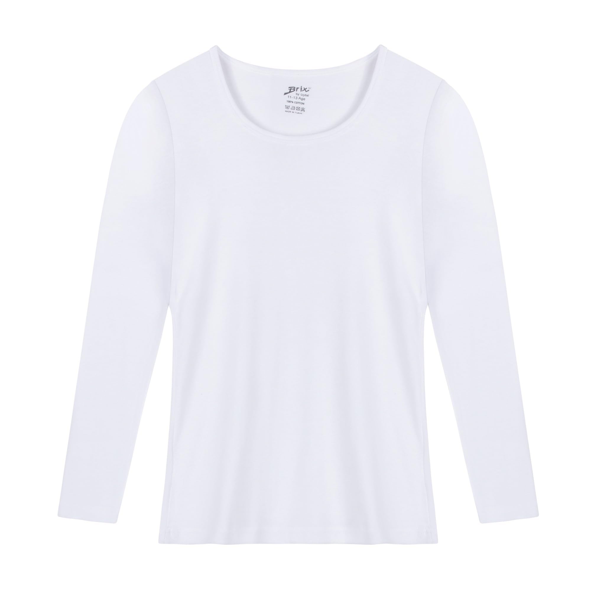 Brix Girls' Long Sleeve Tees - 100% Cotton Tagless 4 -Pack Crew Neck Super Soft Cotton T Shirts.