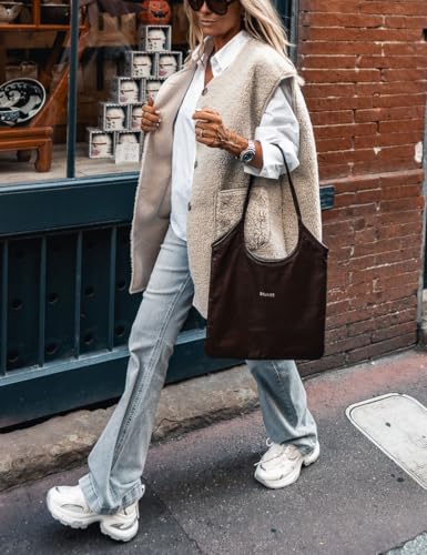 IDEALSANXUN Womens Oversized Fleece Vest Casual Sleeveless Sherpa Jackets