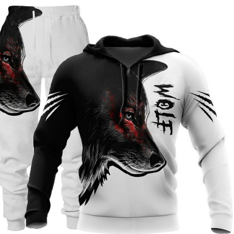 prigridche Wolf & Lion 3D Printed Hoodie Pants Suit Male Autumn Winter Casual Sweashirt Pullover Tracksuit Set