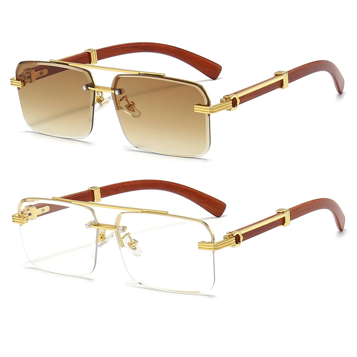 JOVAKIT Trendy Square Sunglasses for Men Women Semi Rimless Frame Shades 90s Vintage Retro Sun Glasses UV400 Protection