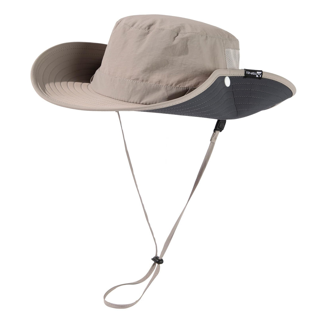 TOP-EX L/XL/XXL UV50+ Waterproof Wide Brim Bucket Sun Hat for Summer Fishing Hiking w/Detachable Strap & Vented Mesh