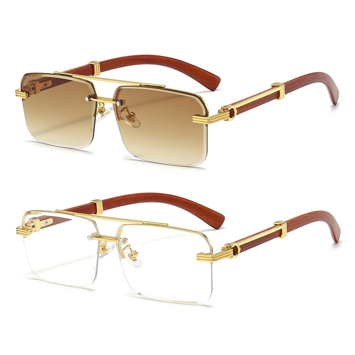 Gleyemor Mens Sunglasses Fashion Rimless Rectangle Sunglasses Square Frameless Sunglasses for Men