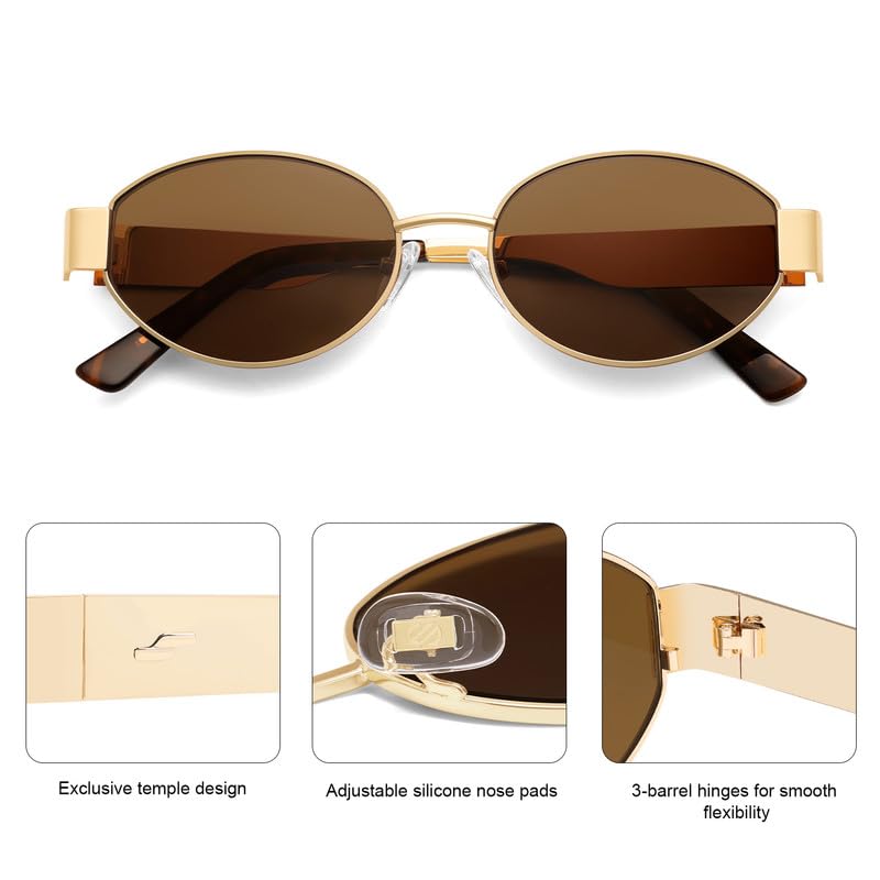 SOJOS Retro Oval Sunglasses for Women Trendy Classic Shades UV400 Protection SJ1256