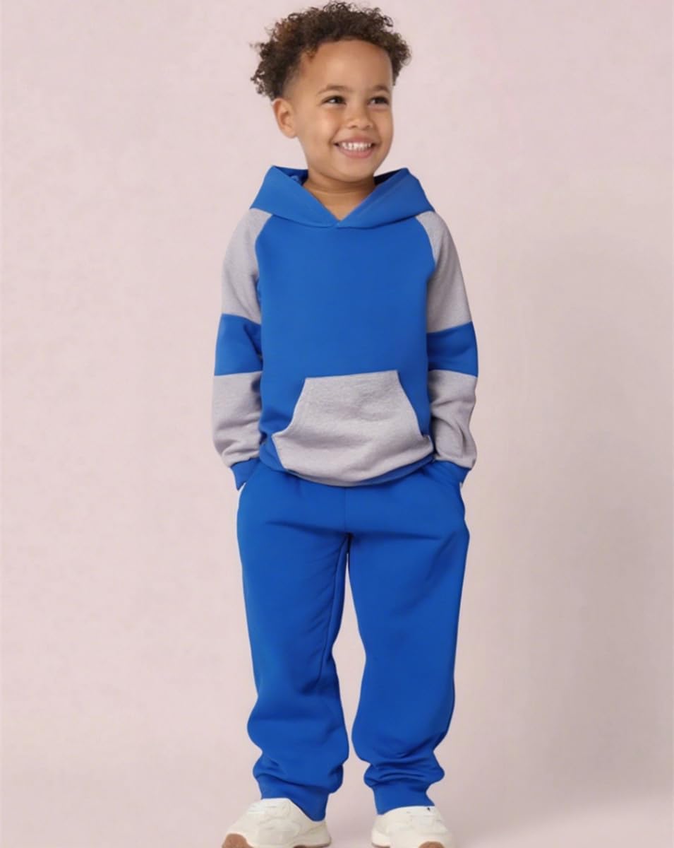 5-11Y Boys Clothes Long Sleeve Hooded Pullover Colorblock Sweatshirt + Pants 2pcs Fall Winter Outfit Set