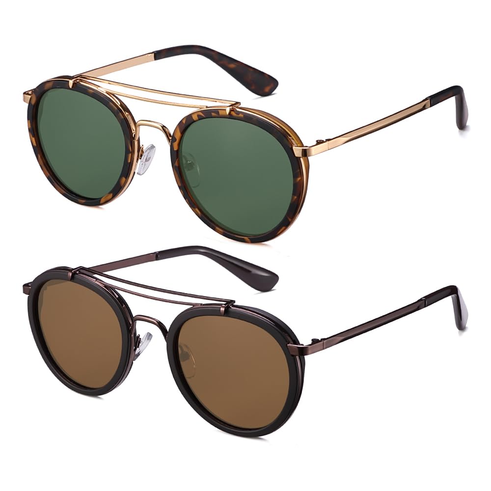Vintage Steampunk Double Bridge Round Polarized Sunglasses Designer Metal Frame For Women Men