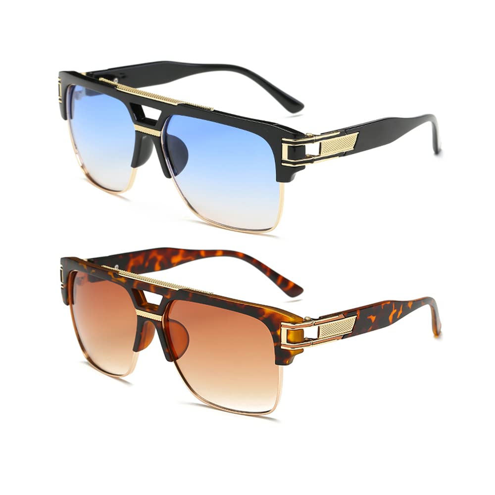 Dollger Square Sunglasses for Men Classic Oversized Sun Glasses Retro Semi Rimless Gold Alloy Frame UV400