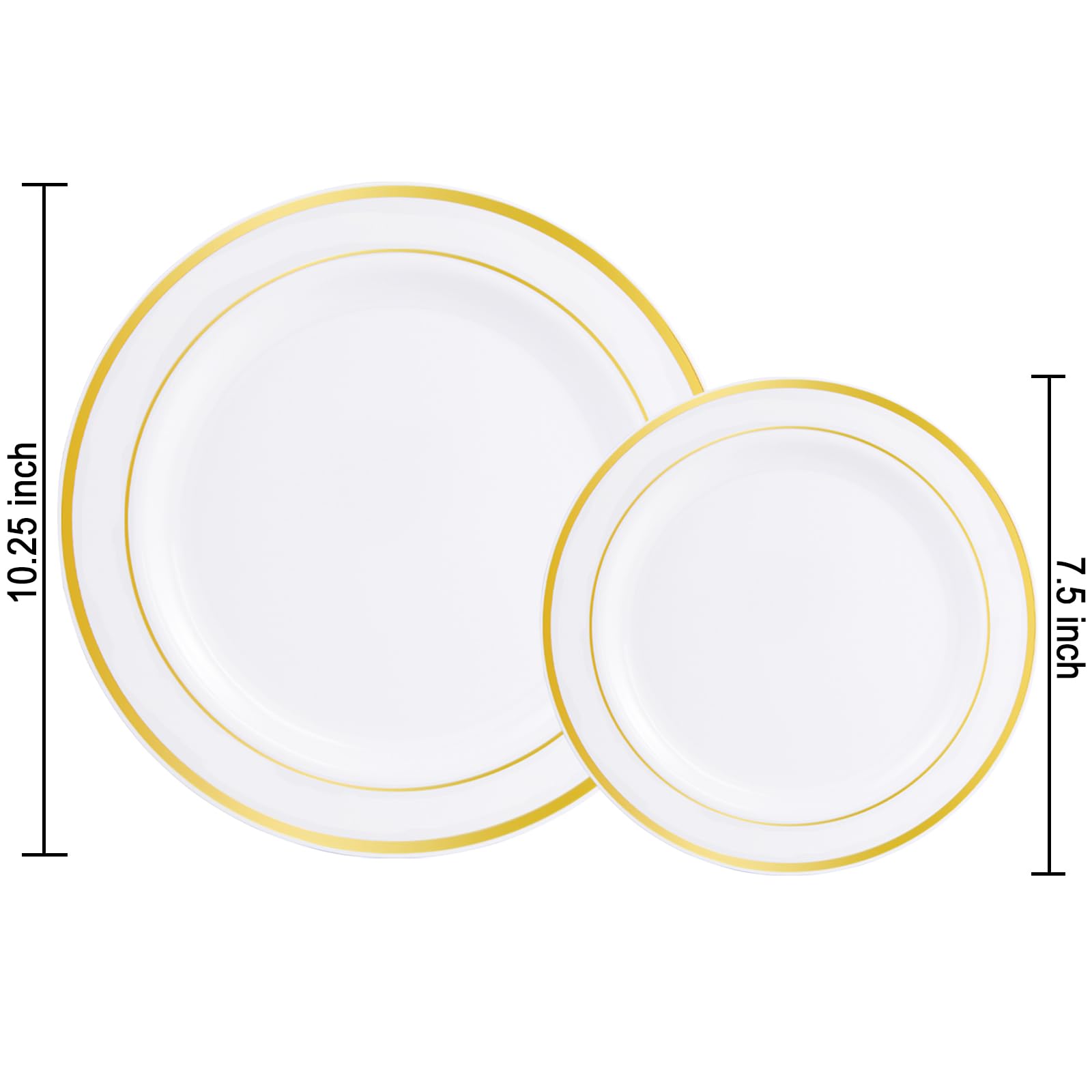 I00000 102 Pieces Gold Plastic Plates, Disposable Party Plates White Gold Rim, 51 Disposable Gold Dinner Plates 10.25 Inch and 51 Disposable Dessert Appetizer Elegant Fancy Wedding Plates 7.5 Inch