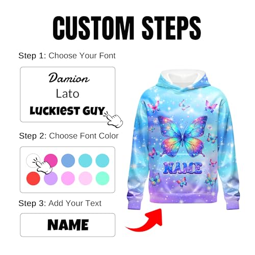 Sweatshirt for Girls - Personalized Pullover Hoodies for Kids - Customized Cute Hooded Gifts for Teen Girls