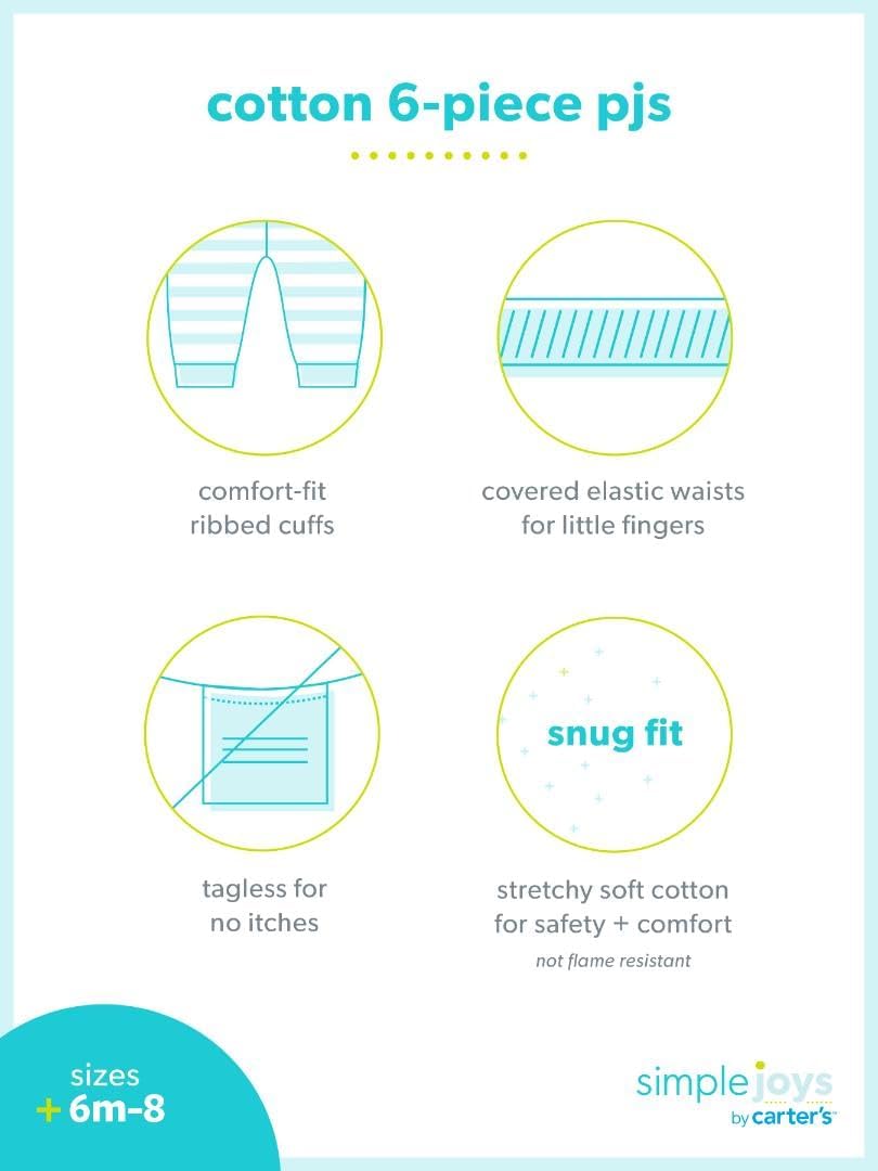 Simple Joys by Carter's Babies, Toddlers, and Girls' 6-Piece Snug-Fit Cotton Pajama Set, Pack of 3