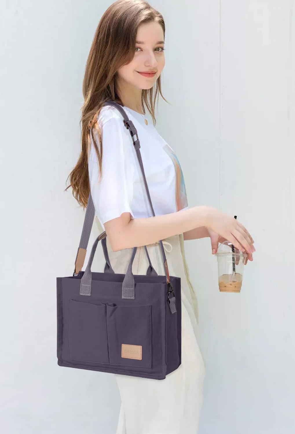 Tote Bags for Women Canvas Tote Purse Crossbody with Pockets Top Handle Shoulder Satchel Bag for Women